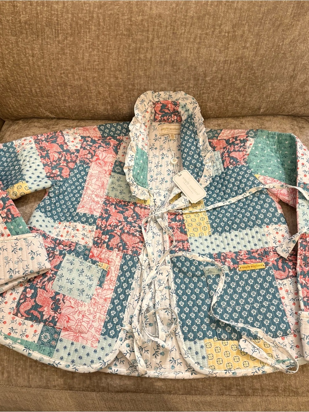 Simply Southern Quilted Patchwork Women’s Jacket - Teal, Pink & Yellow
407